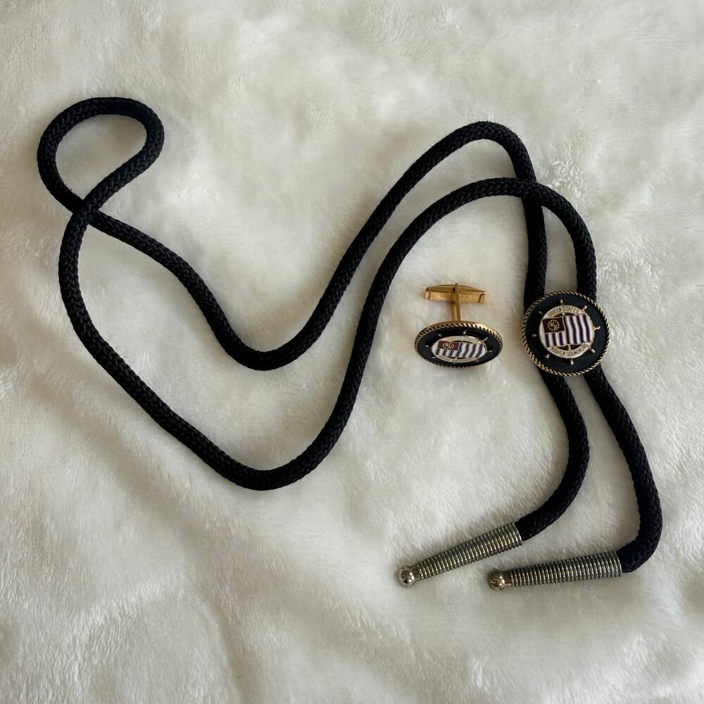 Vintage United States Power Squadrons Bolo Tie & Cufflink Set USPS Marine Yacht